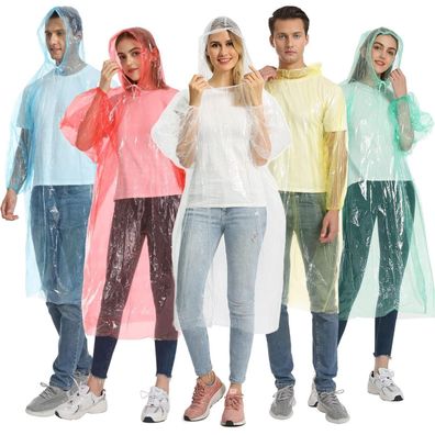 Opret 5 Stück Transparenter Regenponcho für Damen und Herren, Wasserdichter