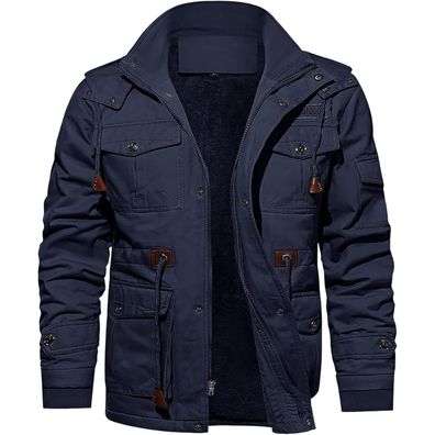 Tacvasen Herren Winterjacke Marineblau - Warme Fleece Militär Cargojacke mit