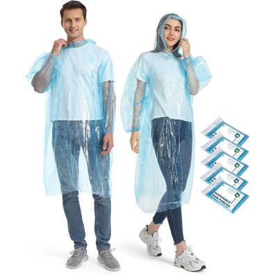 Opret 5 Stück Transparenter Regenponcho für Damen und Herren, Wasserdichter