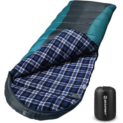 Bessport Flannel Schlafsack für Camping, 3-4 Jahreszeiten, -5°C bis 20°C