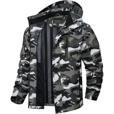 Tacvasen Herren Outdoor Funktionsjacke, wasserabweisend, abnehmbare Kapuze, XL