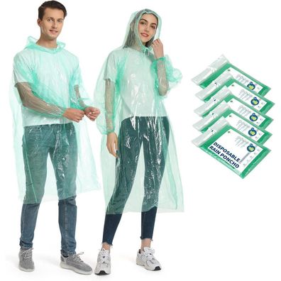 Opret 5 Stück Transparenter Regenponcho für Damen und Herren, Wasserdichter
