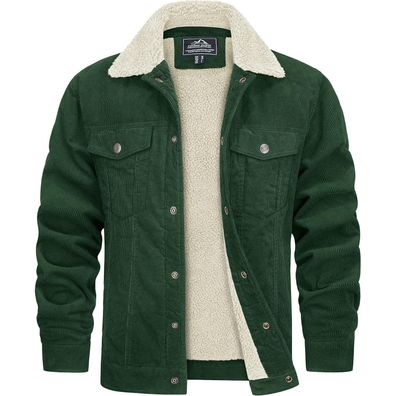 Tacvasen Herren Gefütterte Cordjacke mit Teddyfell-Kragen - Warme Übergangsjacke