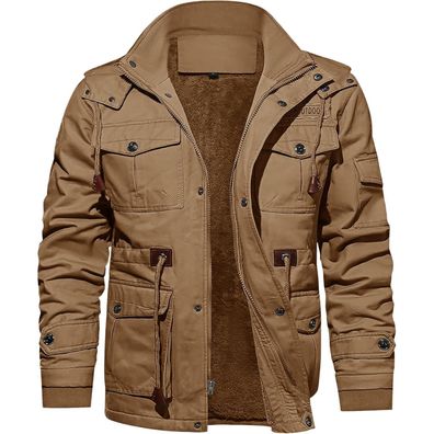 Tacvasen Herren Winterjacke Warme Fleecejacke Militärjacke Lässige Cargojacke