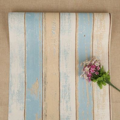 FENTIS Selbstklebende Holzoptik Tapete Braun-Blau 44.5x1000cm, abnehmbar und