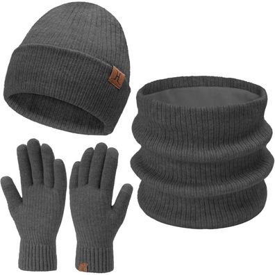 Bequemer Laden Damen Herren Winter Beanie Mütze und Schal Set, 3-teilig