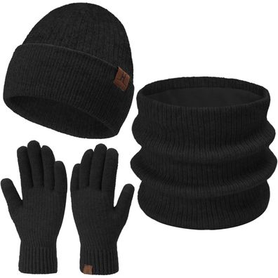 Bequemer Laden Damen Herren Winter Beanie Mütze und Schal Set Unisex Gestrickt