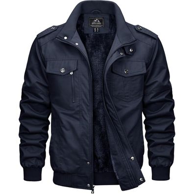 Magcomsen Herren Winterjacke Warm Gefüttert Fleecejacke Cargo Casual