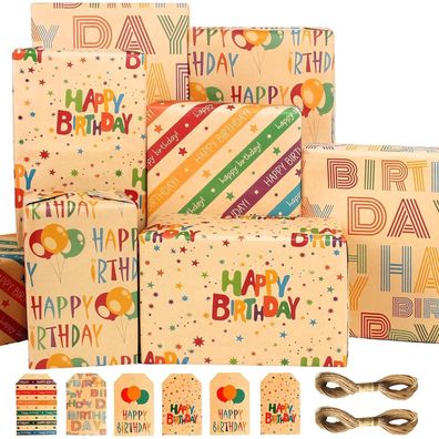 Bwloies Geschenkpapier Geburtstag, Buntes Kraftpapier Set für Kinder, Jungen