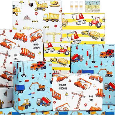 Geschenkpapier Geburtstag Junge Kinder Baustelle Planierraupe Mischer Kipper