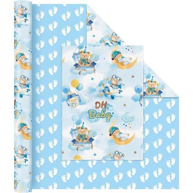 Wernnsai Geschenkpapier mit Teddybären, Sternen und Wolken - Ideal für