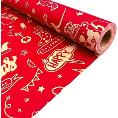 43 cm x 15 m Geschenkpapierrolle aus recycelbarem Kraftpapier mit roten