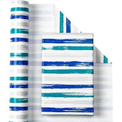 Ruspepa Geschenkpapierrolle - Blauer, Marineblauer und Grauer Liniendruck, 43,2