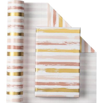 Ruspepa Geschenkpapierrolle Rosa & Goldene Linien, 43,2 cm x 10 m - Ideal für