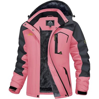 Magcomsen Damen Winterjacke Skijacke mit Fleece Parka Wasserdicht Windschutz XL