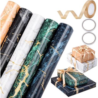 woric 5 Rollen Geschenkpapier Set, Marmor Design, 43cm x 3m, inkl