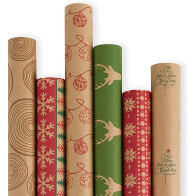 Ruspepa Weihnachtspapierrolle - Braunes Kraftpapier mit Weihnachtsmotiv, 6