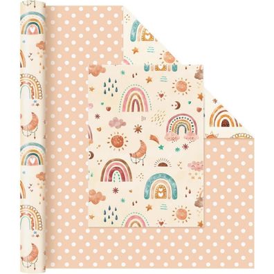 Wernnsai Regenbogen Geschenkpapier Rolle 43cm x 10m - Boho Motive für