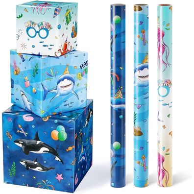 Wernnsai Unterwasserwelt Geschenkpapier - 3 Rollen Ozean Motiv für