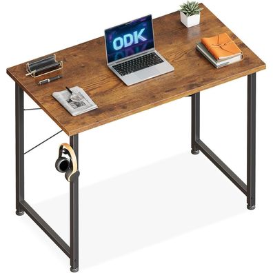 ODK Schreibtisch Computertisch Bürotisch mit Kopfhörerhalter, Braun 80x40cm