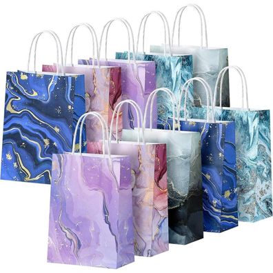 BBLIKE Papiertüten mit Henkel, 10 Stück Geschenktüten Kraftpapier, Mehrfarbig
