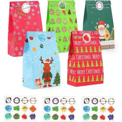 Chepula Papiertüten Weihnachten, 50 Stück Klein Bunt Geschenktüten mit
