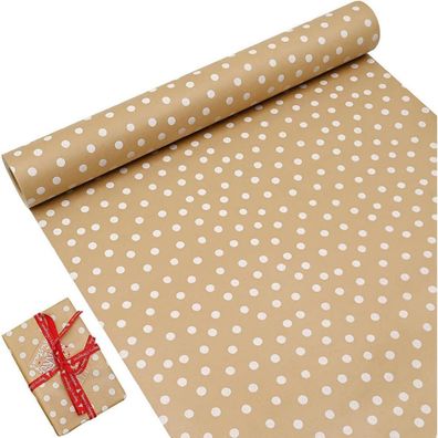 OTMVicor Geschenkpapier Rollenpaket, 43cm x 15m Kraftpapier mit weißen Punkten