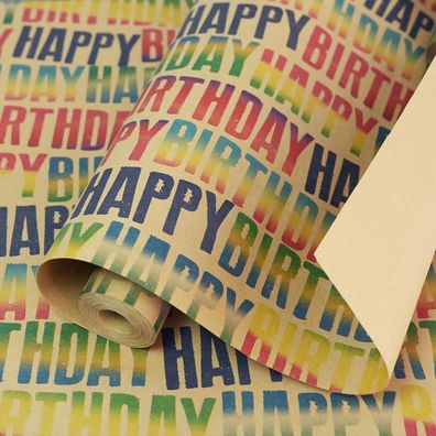 MAMUNU Geschenkpapier Geburtstag Rolle, Buntes Happy Birthday Design, 15m x