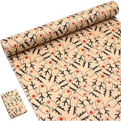 OTMVicor 15m Weihnachts-Geschenkpapierrolle, recycelbares Kraftpapier mit