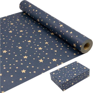 43 cm x 20 m Geschenkpapierrolle Blau mit Sternen - Recycelbar, Kraftpapier