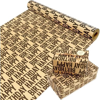 MAMUNU Geschenkpapier Geburtstag Rolle 15m x 43cm, Kraftpapier mit "Happy