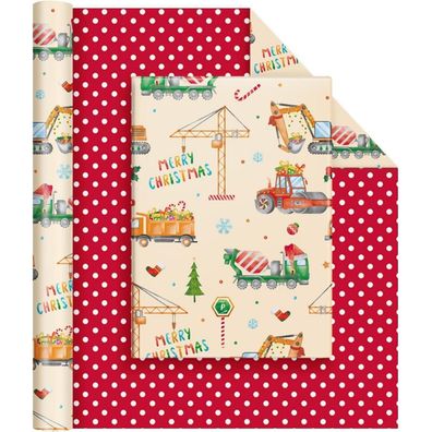 Wernnsai Weihnachts Geschenkpapier Rolle für Kinder - Bagger & Traktor Muster