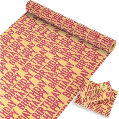 MAMUNU Geschenkpapier Geburtstag Rolle Rot, 15m x 43cm, Happy Birthday Design