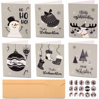 Weihnachtskarten Set mit 24 Klappkarten, 6 Designs, inkl. Umschläge und