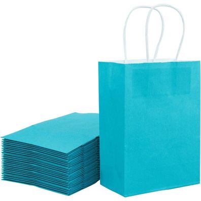 Loveinside 25er Set Kleine Kraft Geschenktüten Blau 15x8x21 cm mit Griffen für