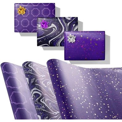 GAKA FAVOR Geschenkpapier Lila Marmormuster - 3 Rollen (43x300cm) für