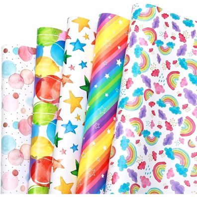 BBLIKE Geschenkpapier Kinder, 5 Blätter, 70x50cm, Tiere & Ballons für