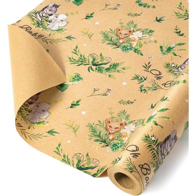 Wernnsai Kraft Geschenkpapier mit Waldtieren - 1 Rolle (43 cm x 10 m) - Ideal