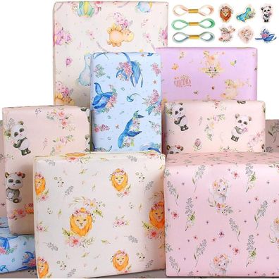 Edunass Geschenkpapier Set Baby Junge Mädchen Geburtstag Kinder Tiere Öko
