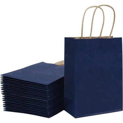 Loveinside Kraft Papiertüten Medium Navy mit Griffen, 25 Stück/Set, 21x11x27 cm
