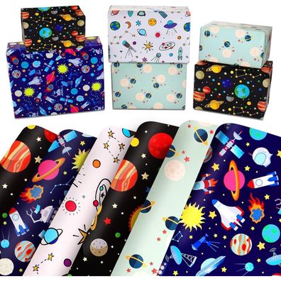 Edunass Space Geschenkpapier Kinder Geburtstag Junge Mädchen Blau Weiß Marine
