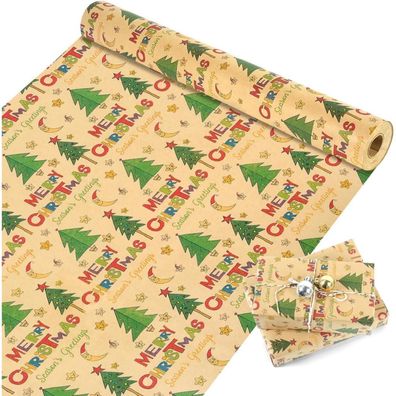 MAMUNU Geschenkpapier Weihnachten Rolle 43cm x 15M - Rot, Grün, Braun