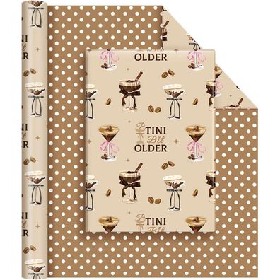 Wernnsai Martini Geschenkpapier Rolle 43cm x 10m - Espresso Martini Design für