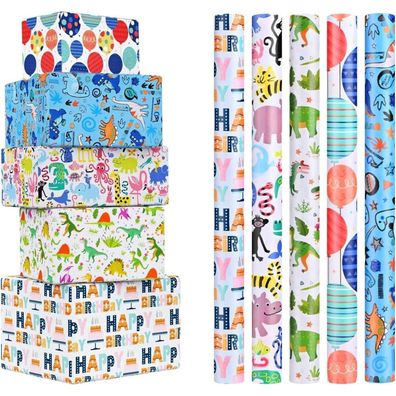 Chepula Geschenkpapier Geburtstag Kinder 5 Rollen (43x300cm) - Recycelbar, für