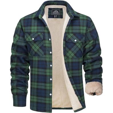Magcomsen Herren Winterjacke gefüttert kariert - Warme Hemdjacke mit vielen