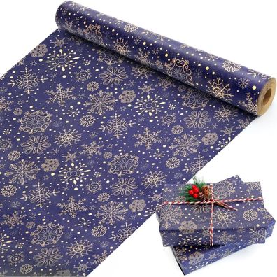 MAMUNU Geschenkpapier Weihnachten Rolle, Dunkelblaues Kraftpapier mit