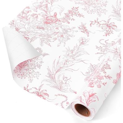 Wernnsai Geschenkpapier Blumenmotiv Rosa - 1 Rolle 43 cm x 10 m - Elegant