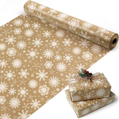 MAMUNU Geschenkpapier Rolle 43cm x 15m mit Schneeflockenmuster - Perfekt für