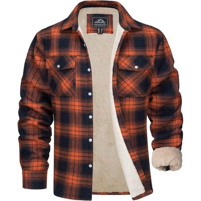 Magcomsen Herren Winterjacke gefüttert kariert - Warme Hemdjacke mit vielen