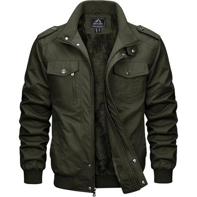Magcomsen Herren Winterjacke Warm Gefüttert Fleecejacke Cargo Casual